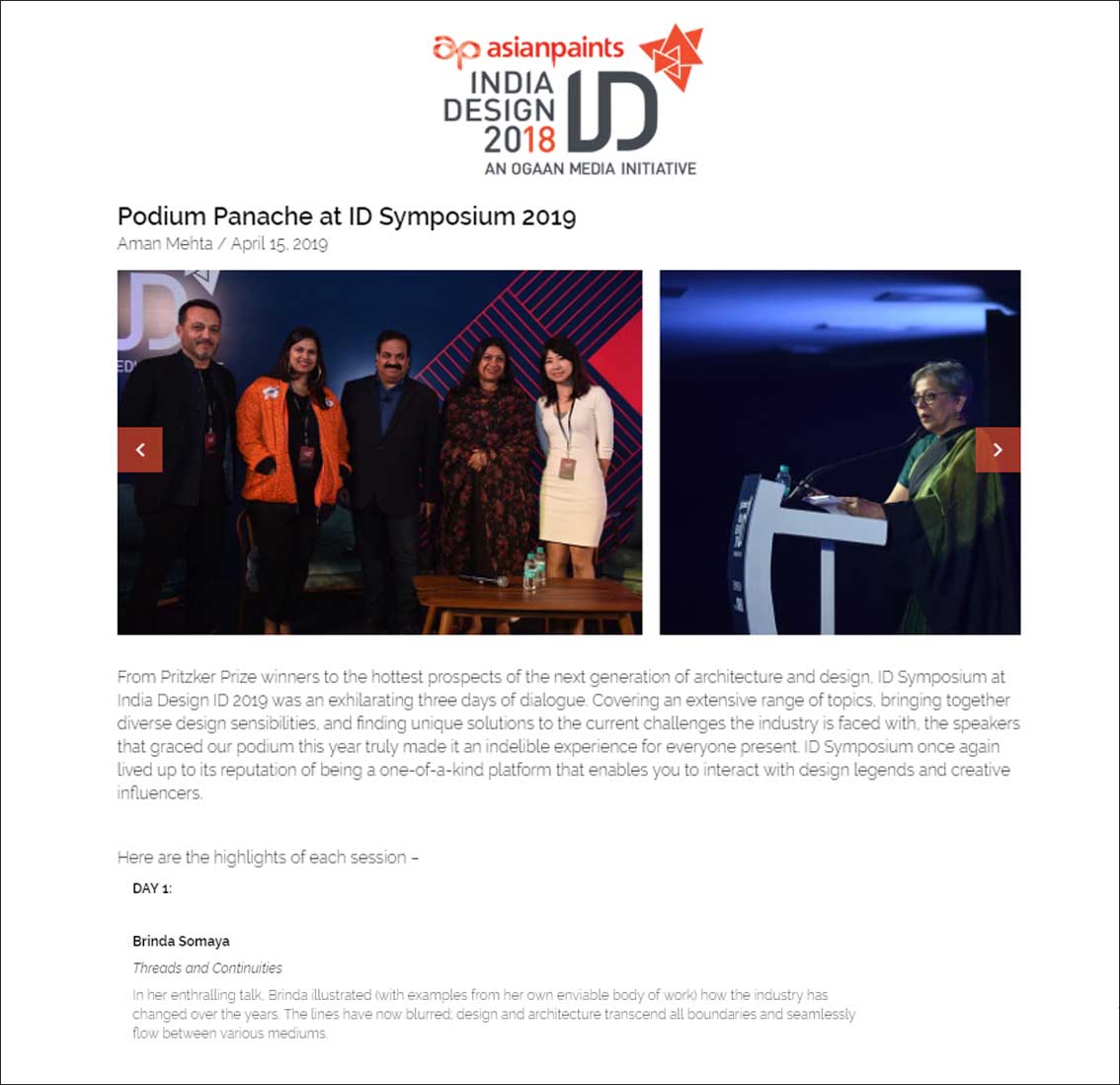 Podium Panache at ID Symposium 2018, India Design ID 2018 - April 2019